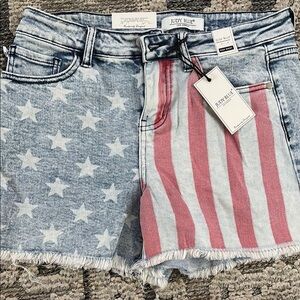 Judy Blue Red and Blue Jean Shorts Distressed American Flag Design